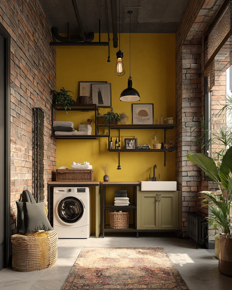 Soft Yellow Industrial Laundry Room Decor Ideas