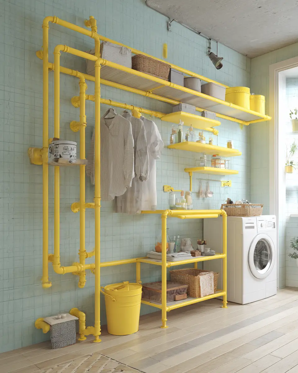 Soft Yellow Industrial Laundry Room Decor Ideas