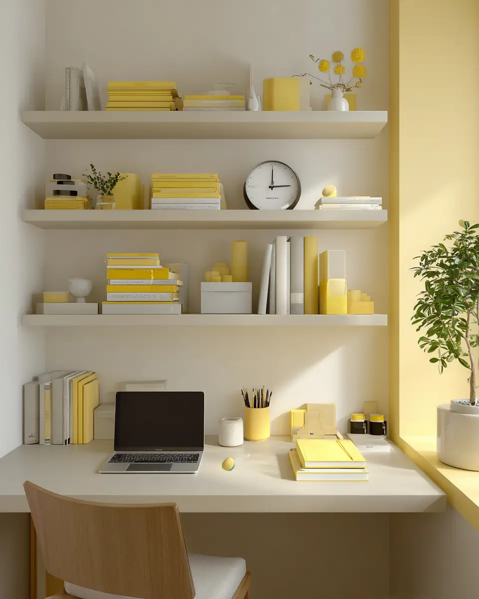 Soft Yellow Minimalist Home Office Decor Ideas