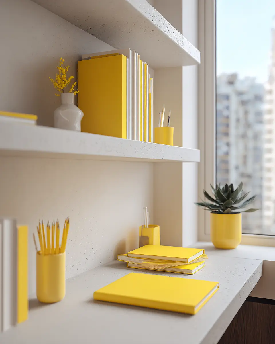 Soft Yellow Minimalist Home Office Decor Ideas