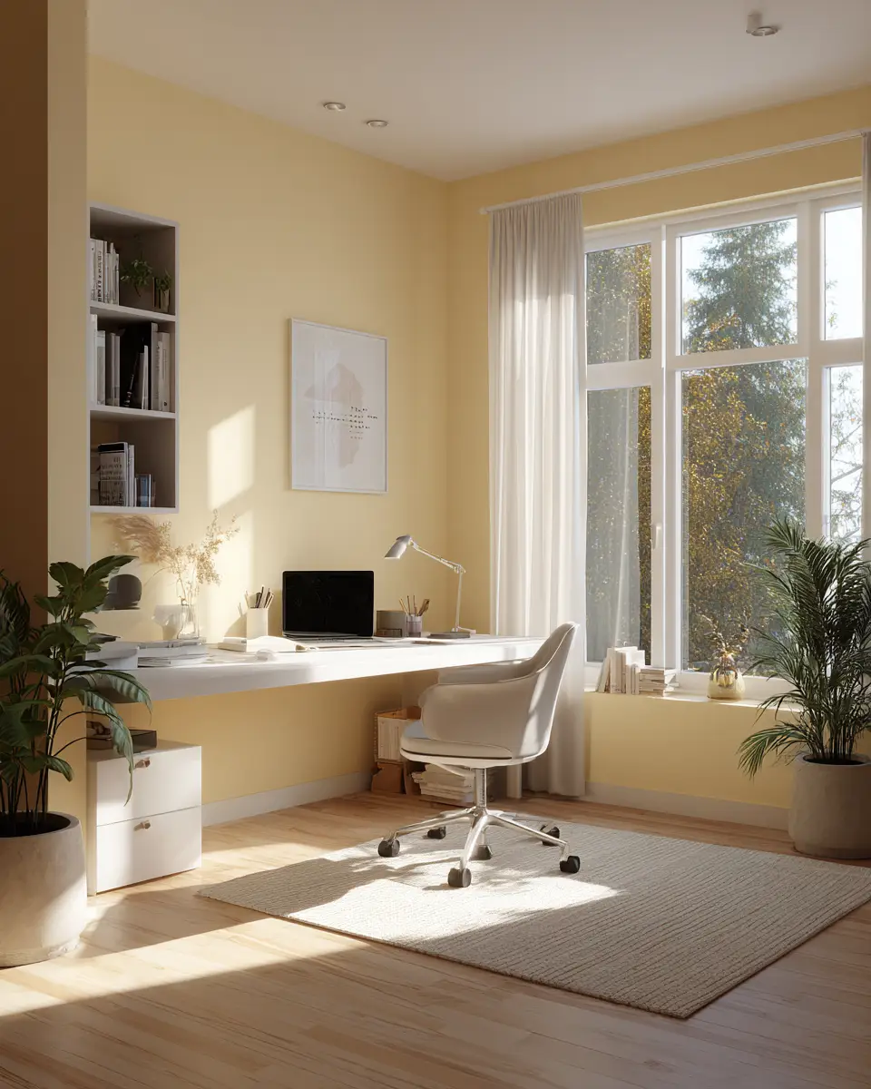 Soft Yellow Minimalist Home Office Decor Ideas