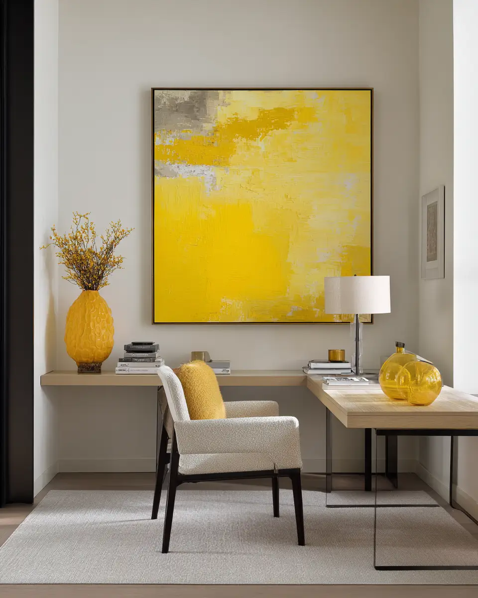 Soft Yellow Minimalist Home Office Decor Ideas