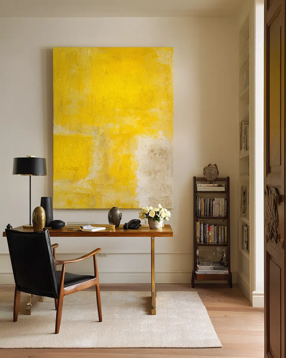 Soft Yellow Minimalist Home Office Decor Ideas