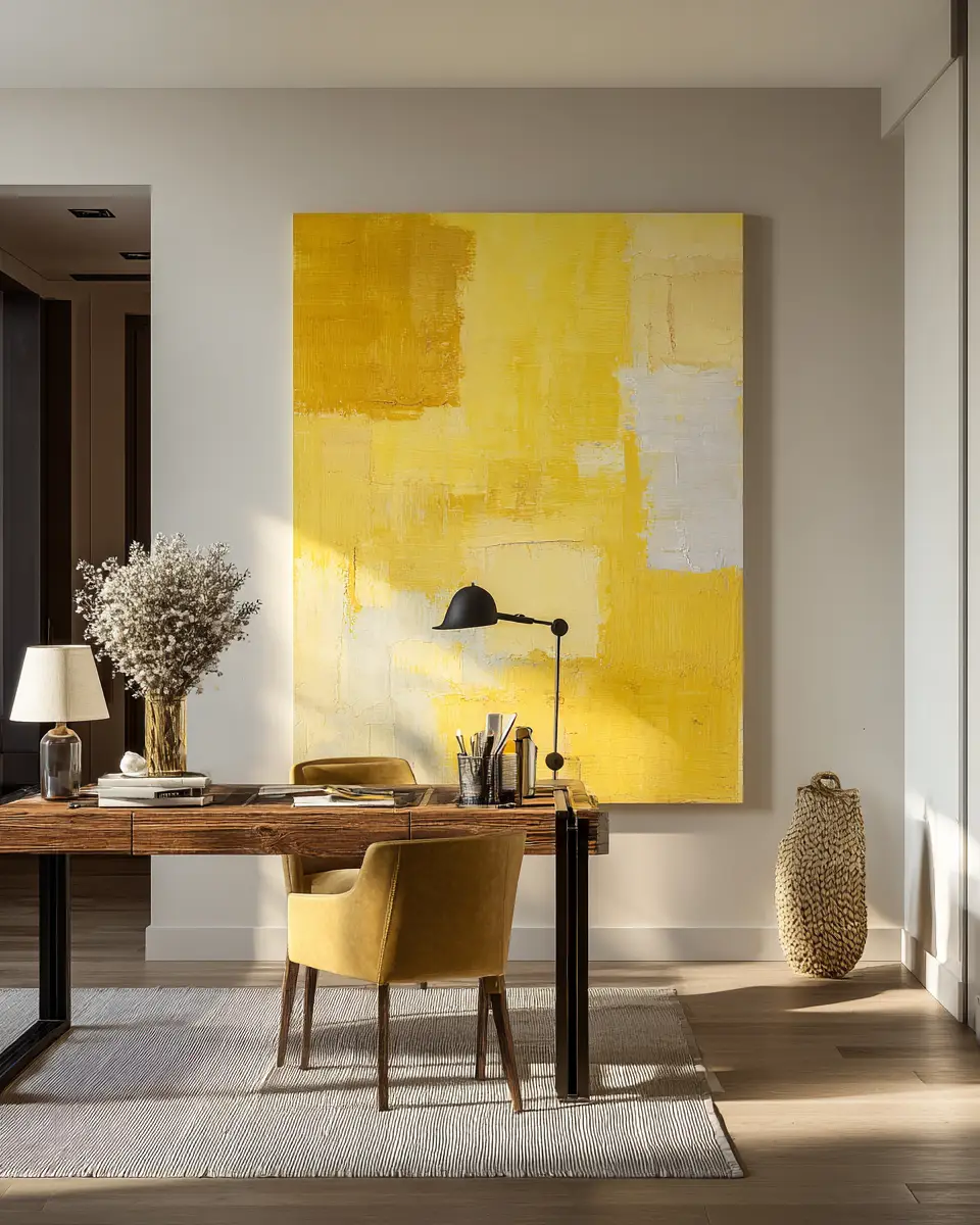 Soft Yellow Minimalist Home Office Decor Ideas
