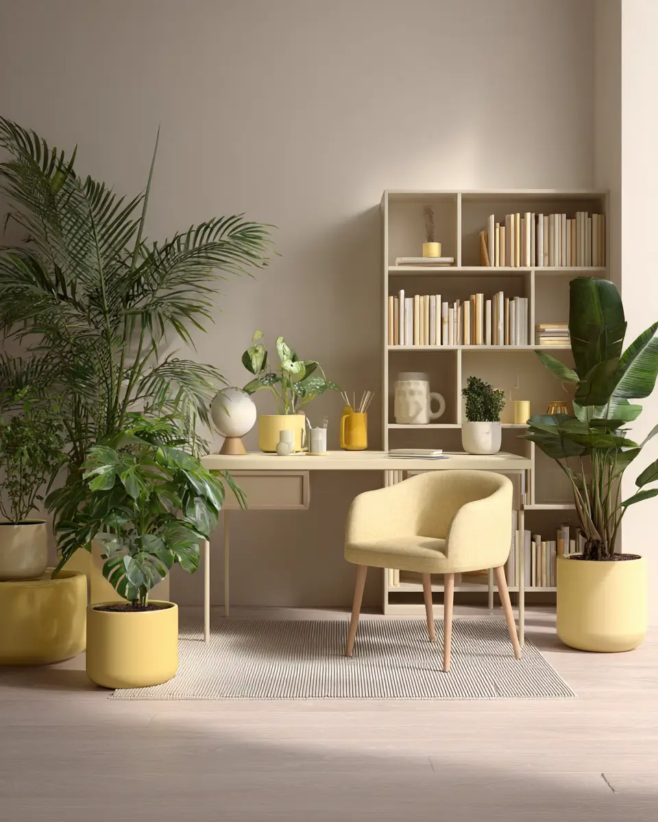 Soft Yellow Minimalist Home Office Decor Ideas