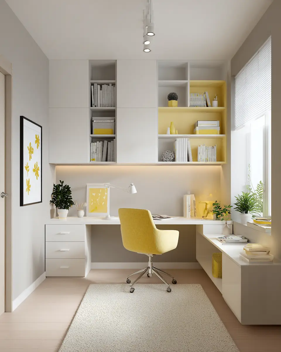 Soft Yellow Minimalist Home Office Decor Ideas