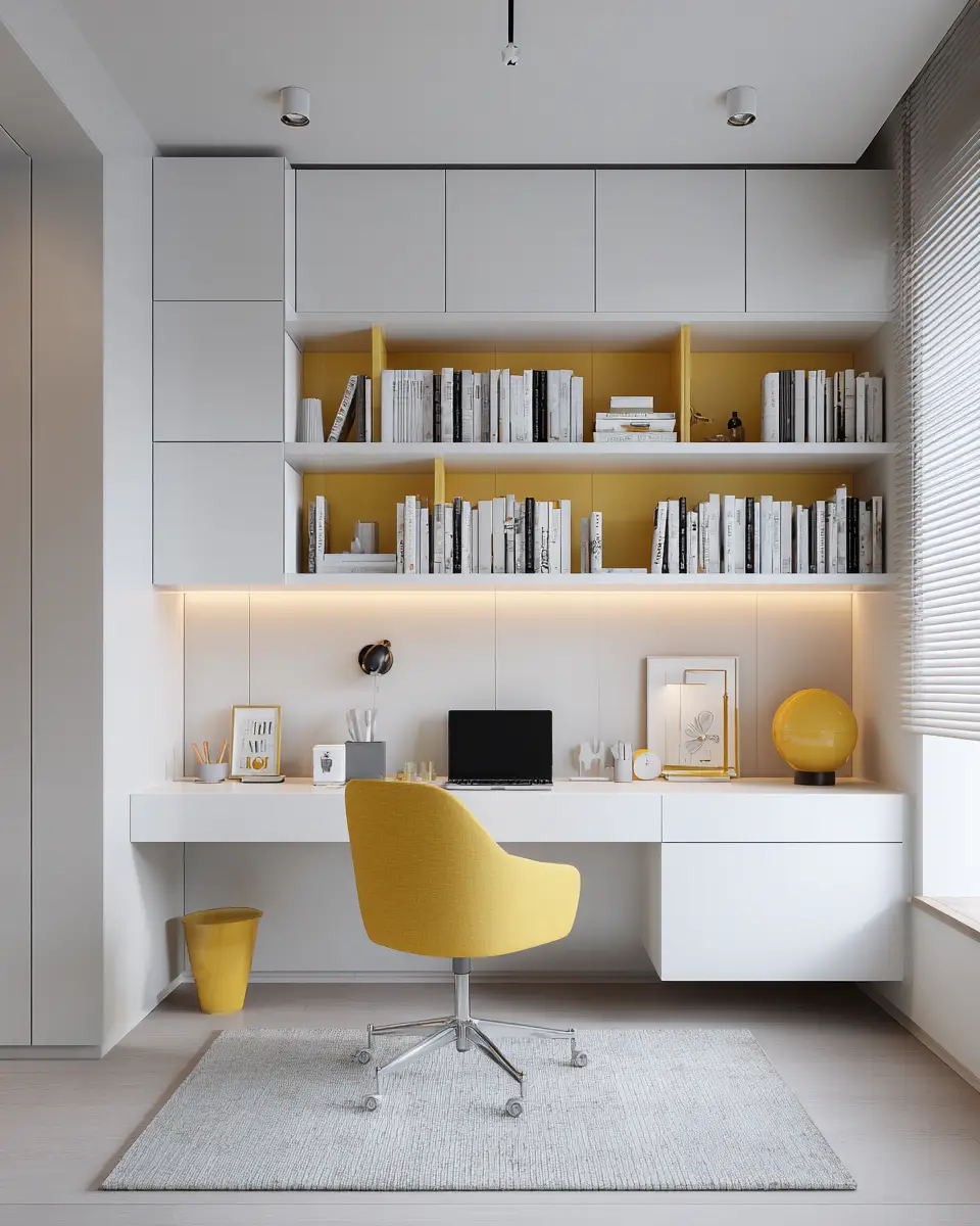 Soft Yellow Minimalist Home Office Decor Ideas
