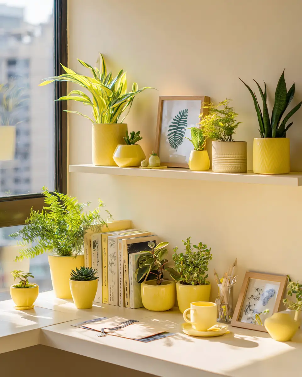 Soft Yellow Minimalist Home Office Decor Ideas