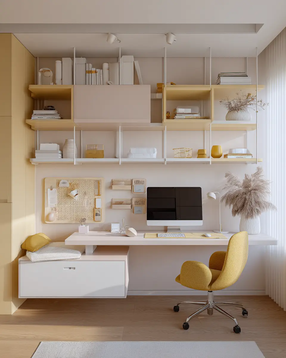 Soft Yellow Minimalist Home Office Decor Ideas
