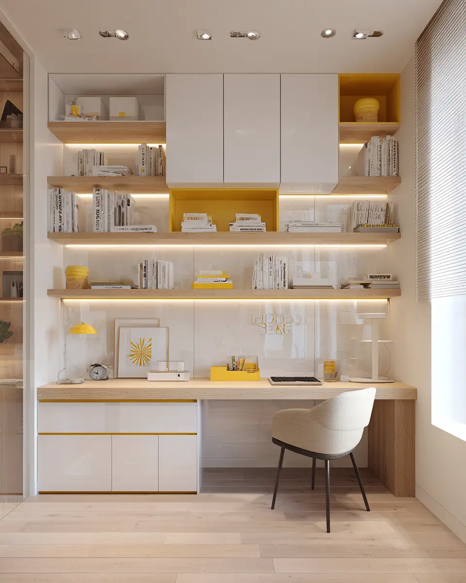 Soft Yellow Minimalist Home Office Decor Ideas