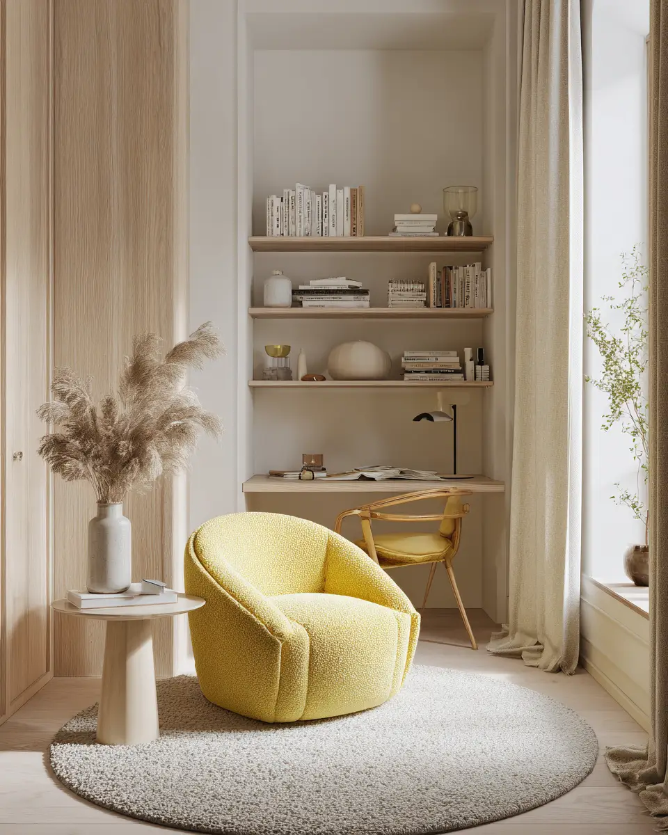 Soft Yellow Minimalist Home Office Decor Ideas