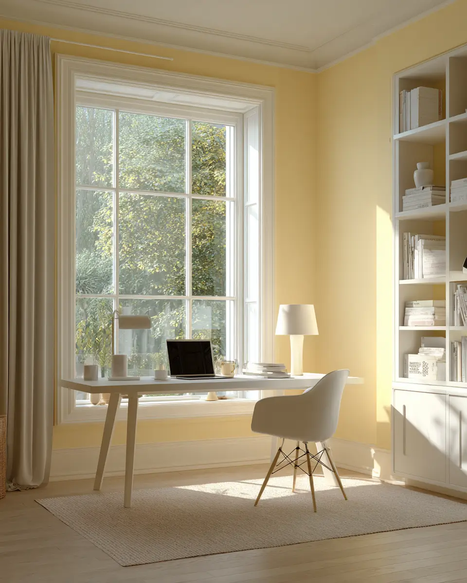 Soft Yellow Minimalist Home Office Decor Ideas