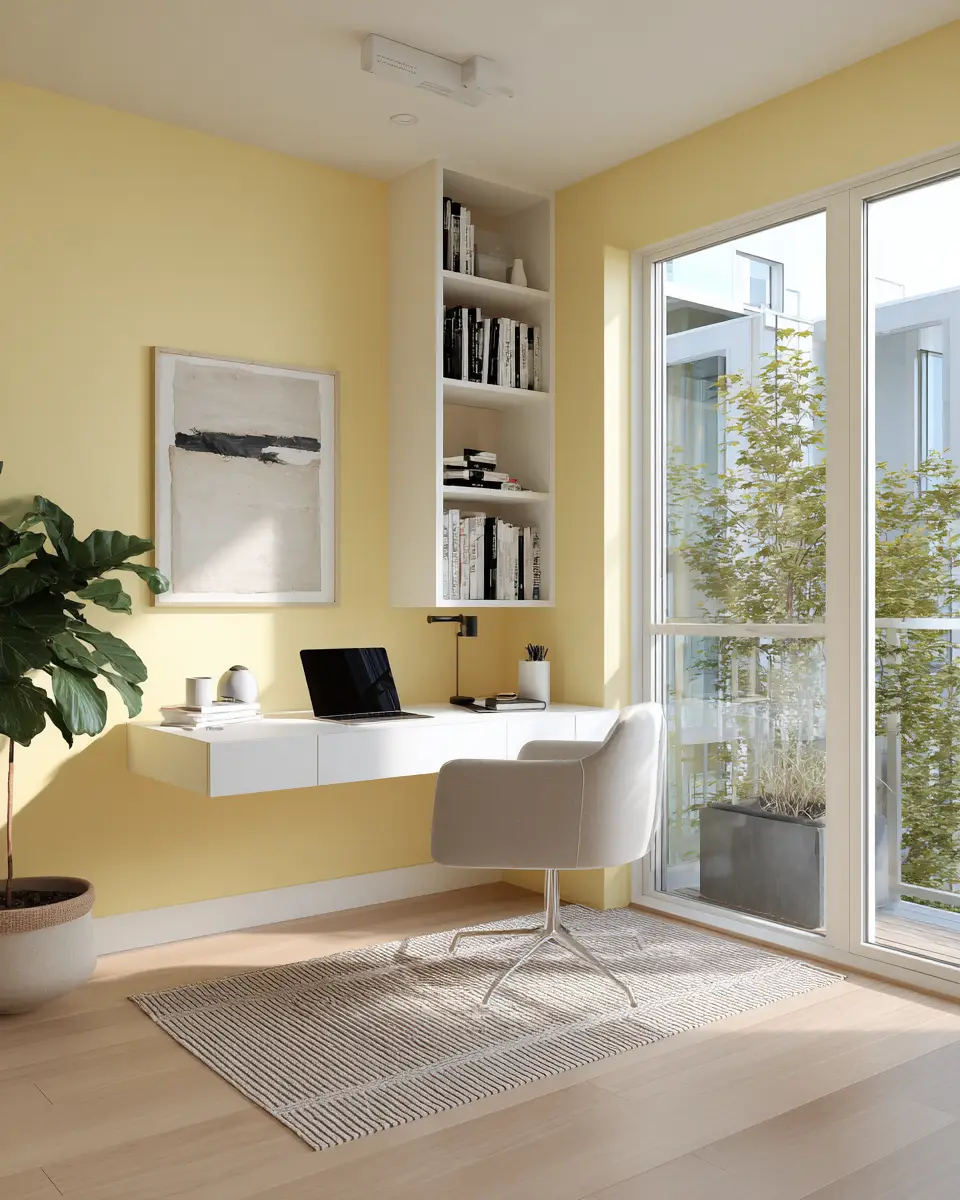 Soft Yellow Minimalist Home Office Decor Ideas