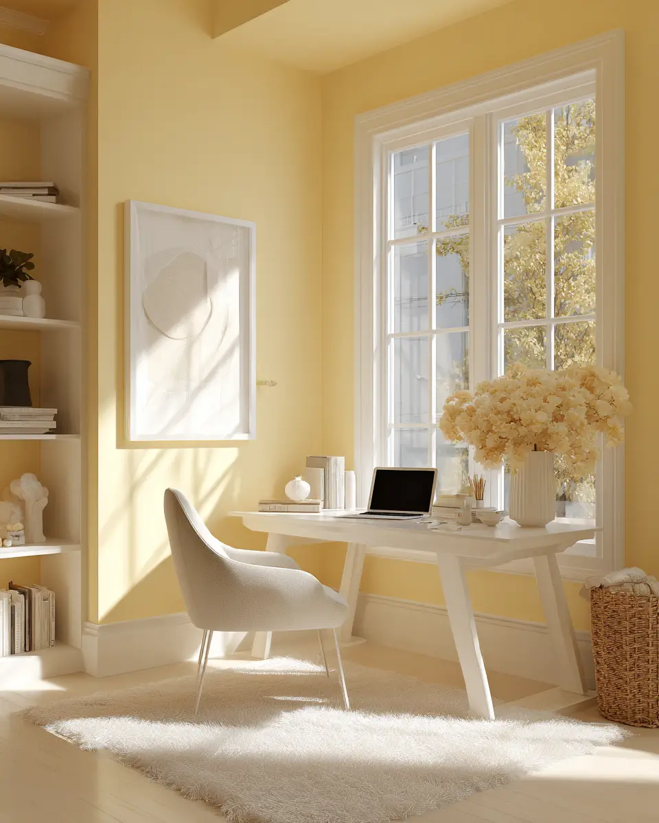Soft Yellow Minimalist Home Office Decor Ideas