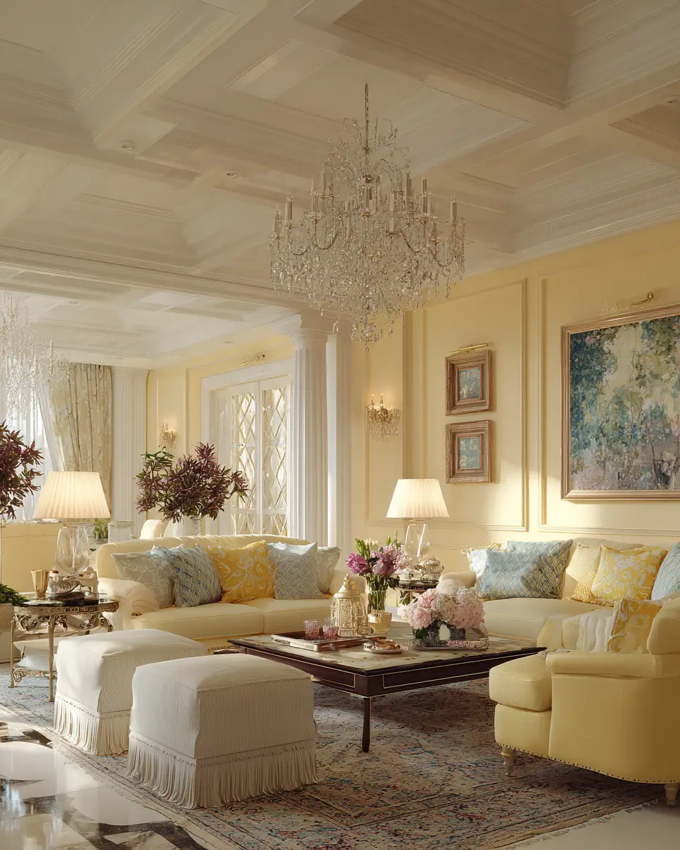 Soft Yellow Traditional Living Room Decor Ideas - Featured