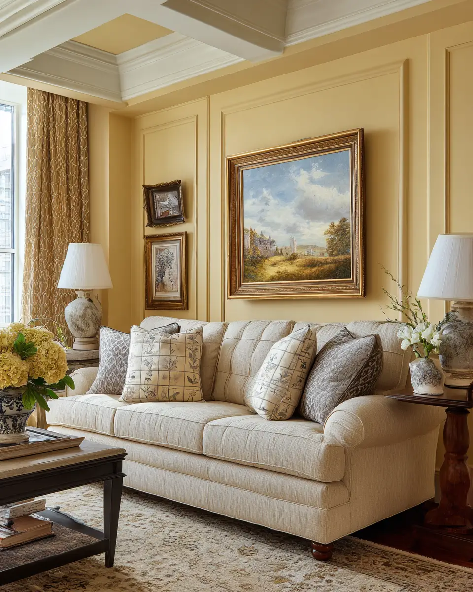 Soft Yellow Traditional Living Room Decor Ideas