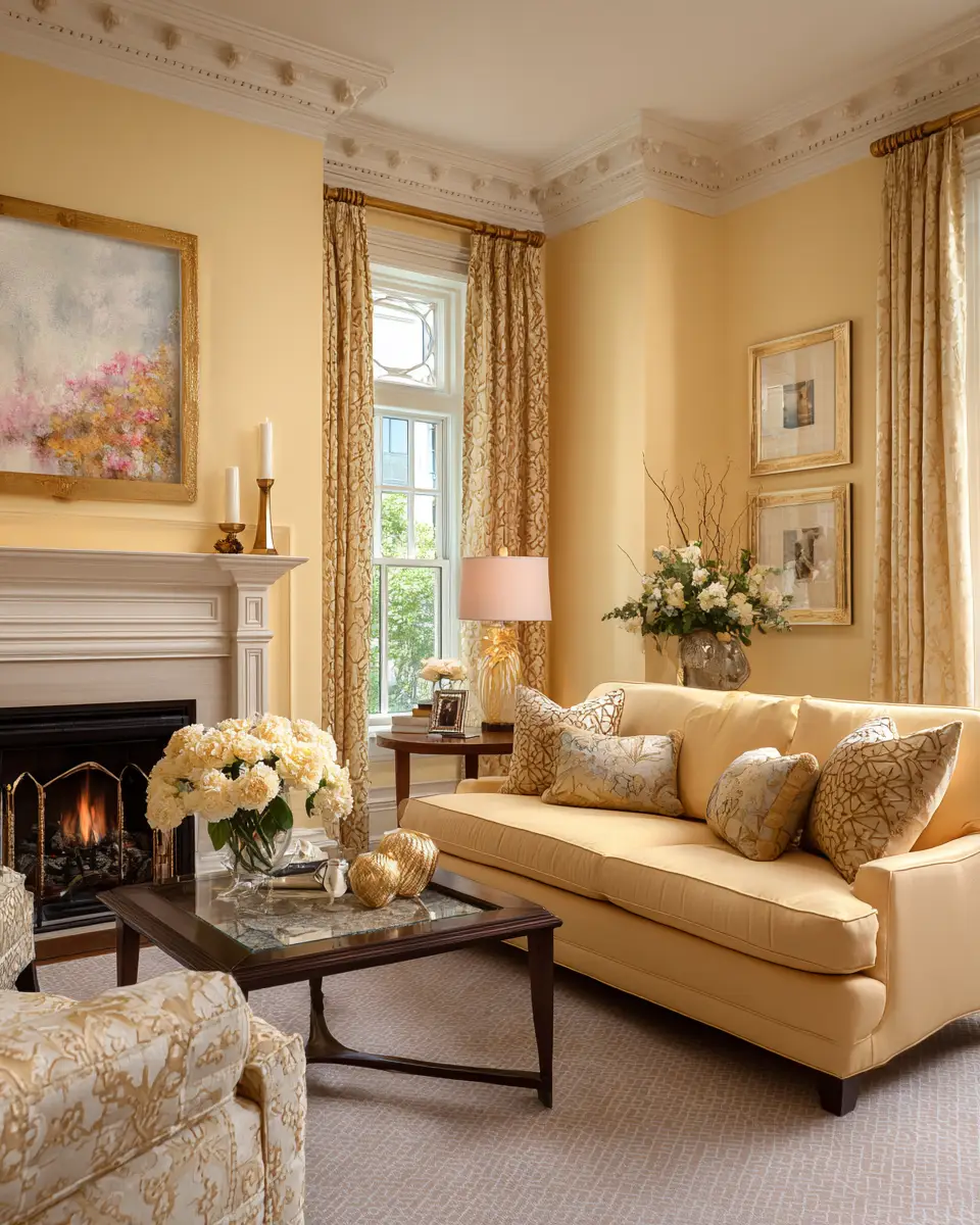 Soft Yellow Traditional Living Room Decor Ideas