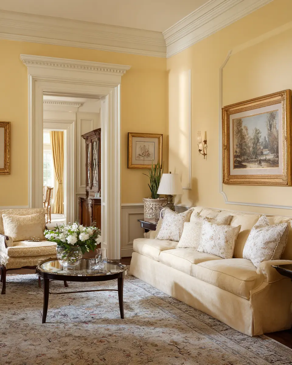 Soft Yellow Traditional Living Room Decor Ideas