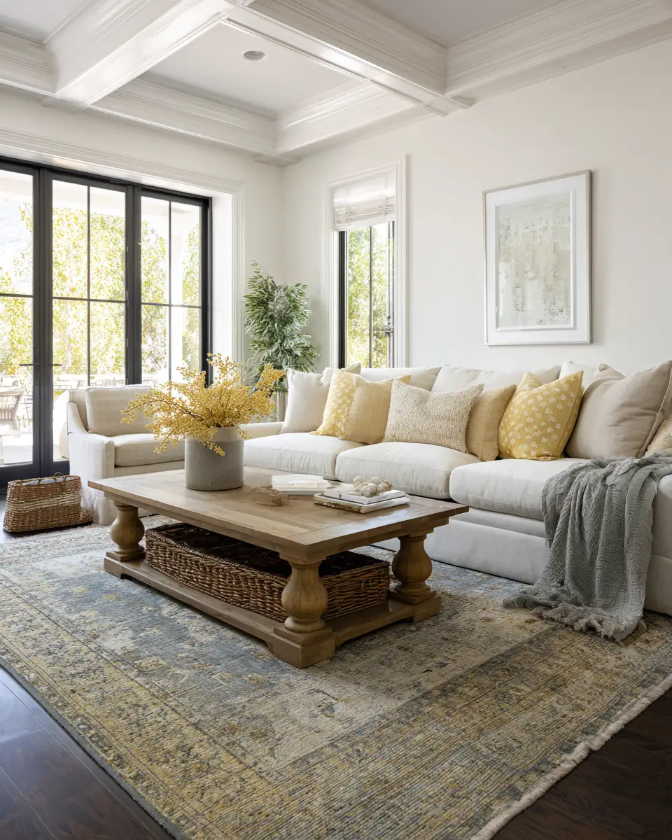 Soft Yellow Transitional Living Room Decor Ideas