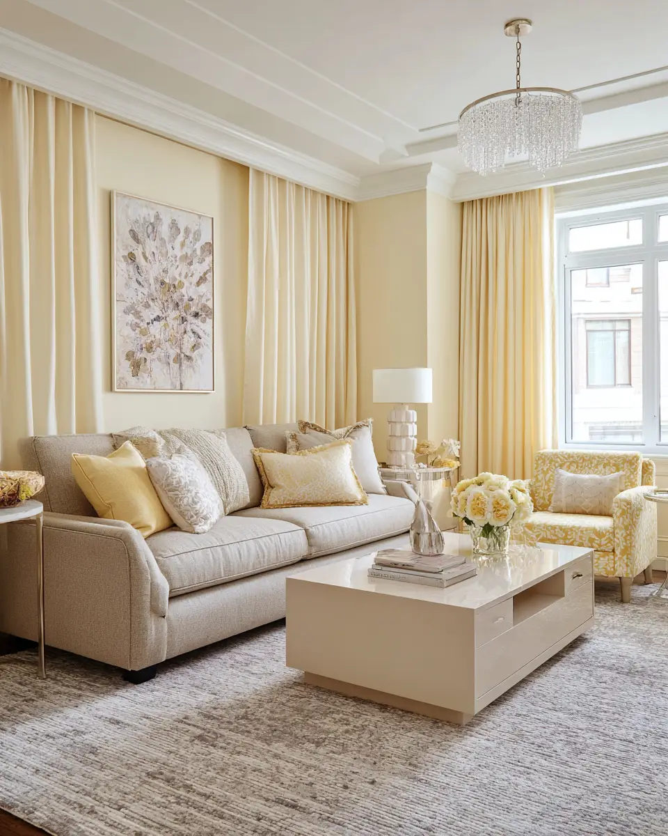 Soft Yellow Transitional Living Room Decor Ideas