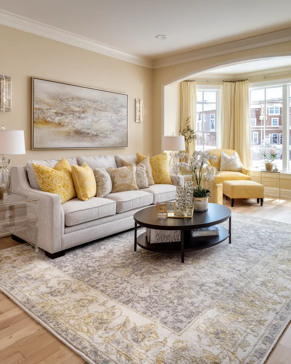 Soft Yellow Transitional Living Room Decor Ideas