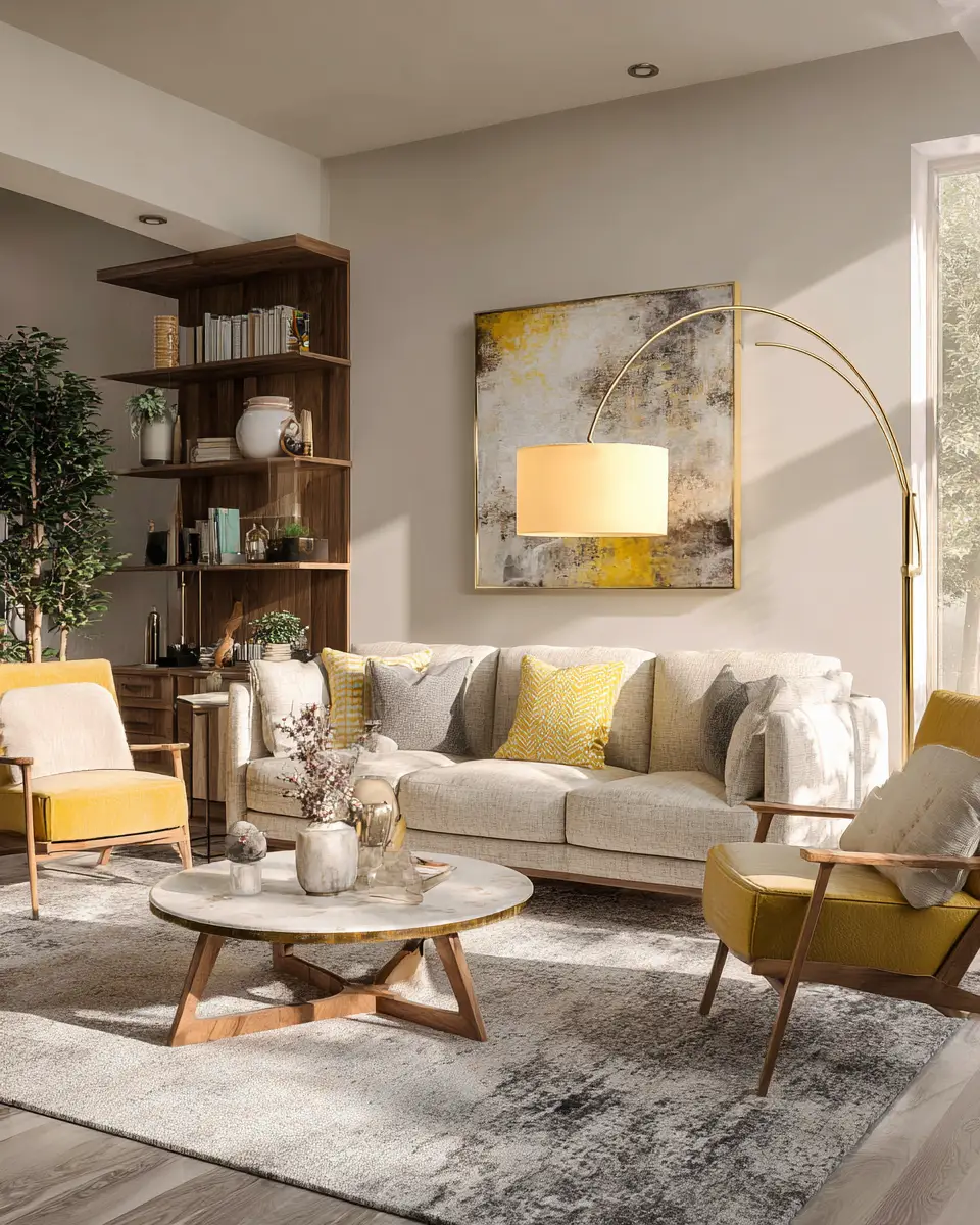 Soft Yellow Transitional Living Room Decor Ideas