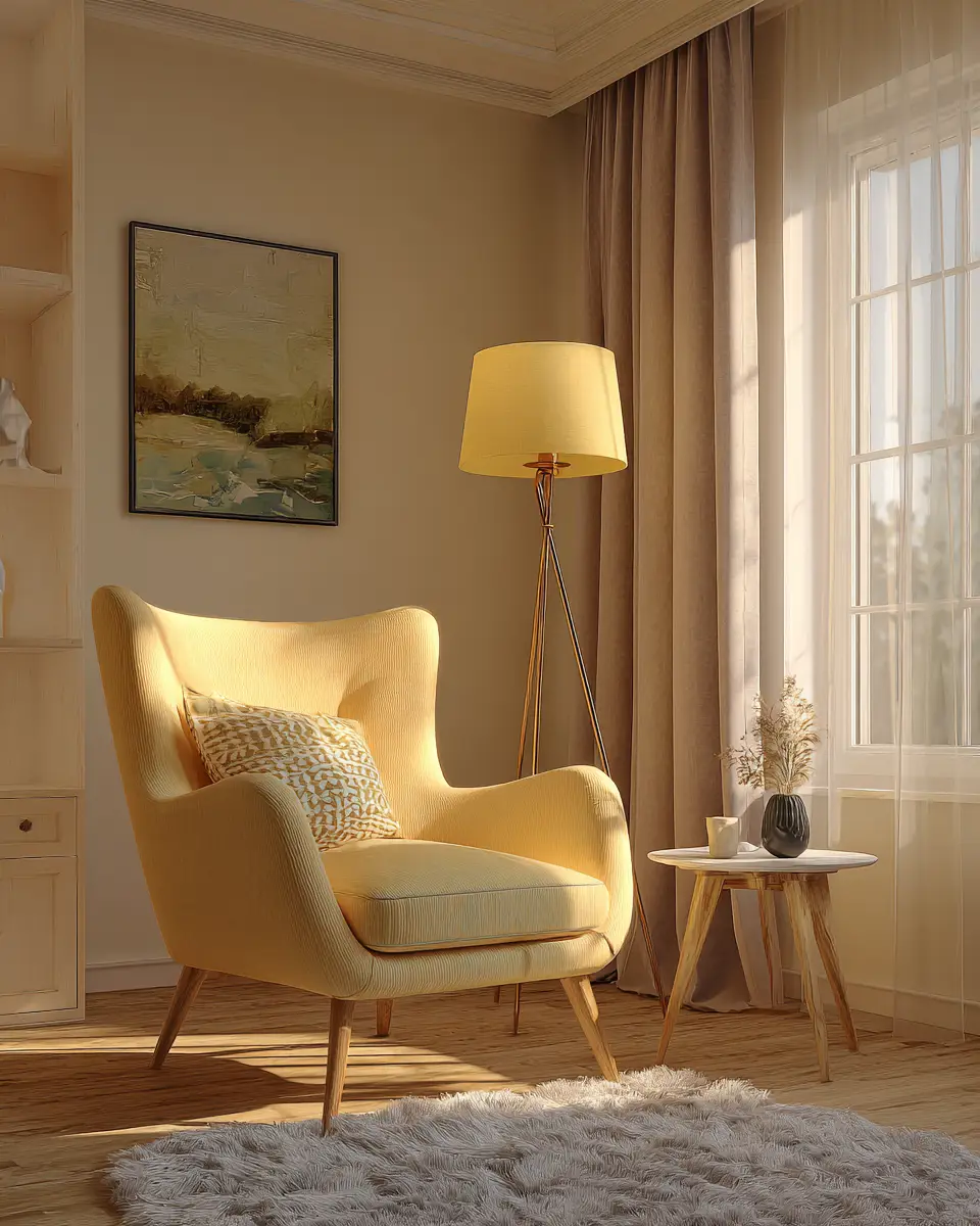 Soft Yellow Transitional Living Room Decor Ideas