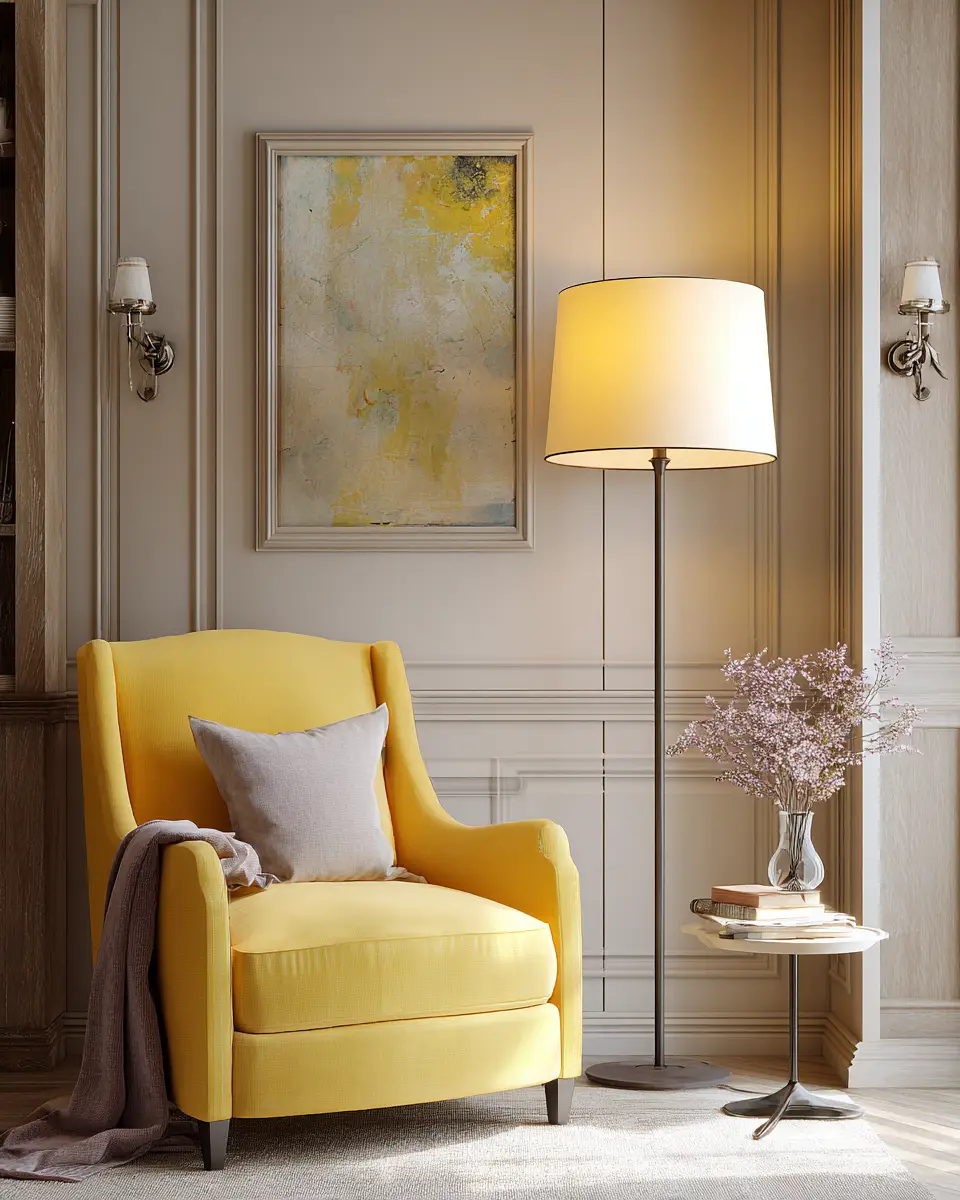 Soft Yellow Transitional Living Room Decor Ideas