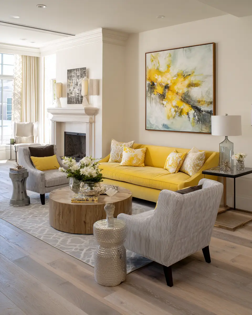 Soft Yellow Transitional Living Room Decor Ideas