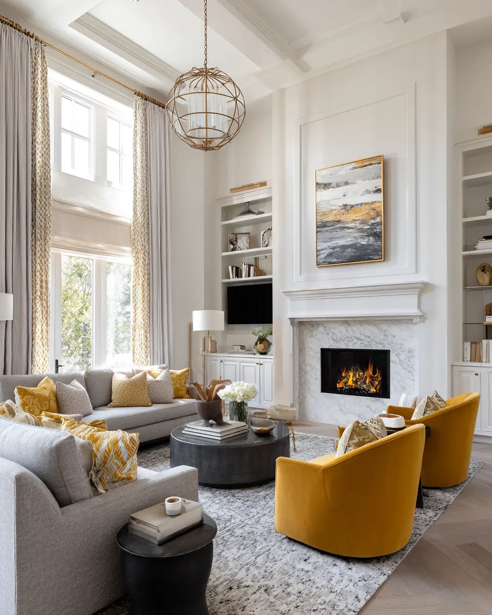 Soft Yellow Transitional Living Room Decor Ideas
