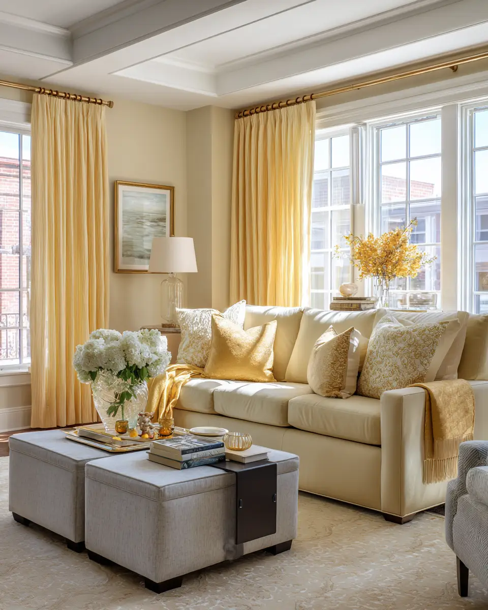 Soft Yellow Transitional Living Room Decor Ideas