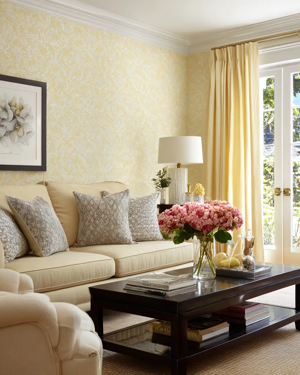 Soft Yellow Transitional Living Room Decor Ideas