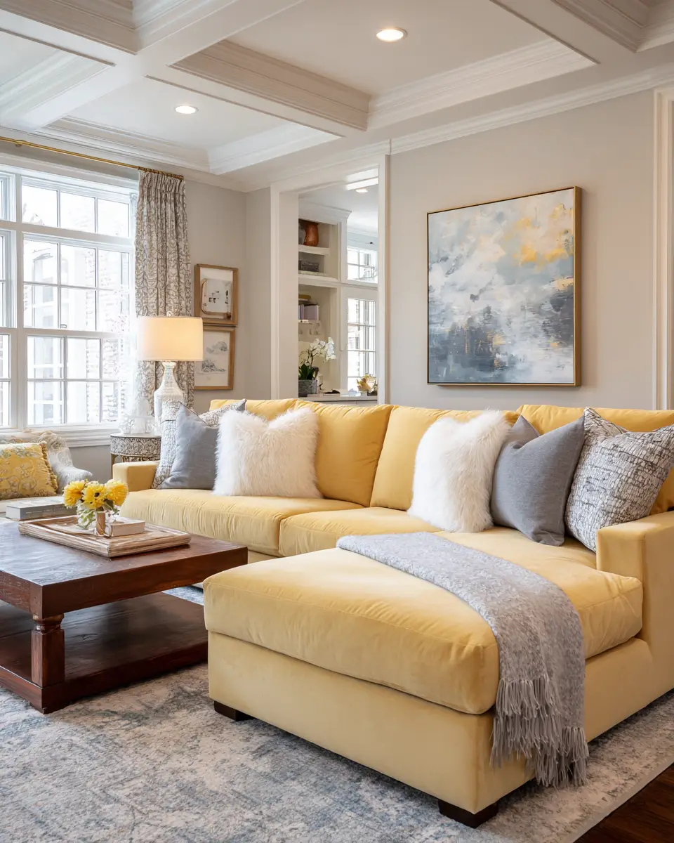 Soft Yellow Transitional Living Room Decor Ideas