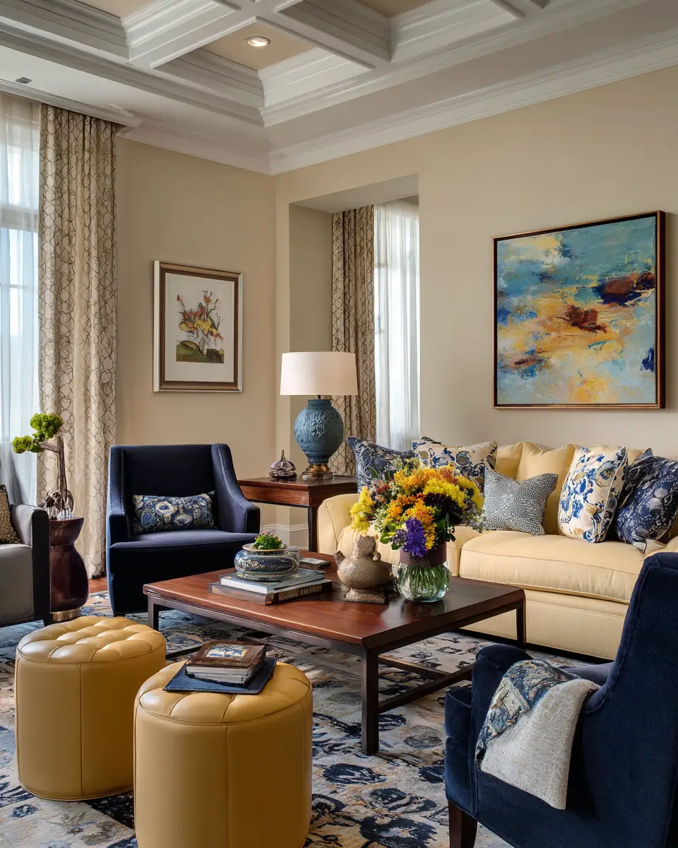 Soft Yellow Transitional Living Room Decor Ideas