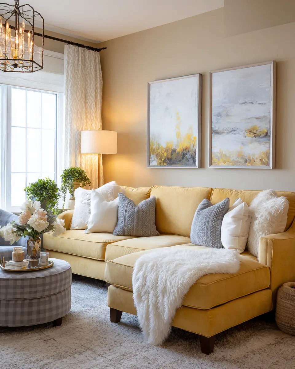 Soft Yellow Transitional Living Room Decor Ideas