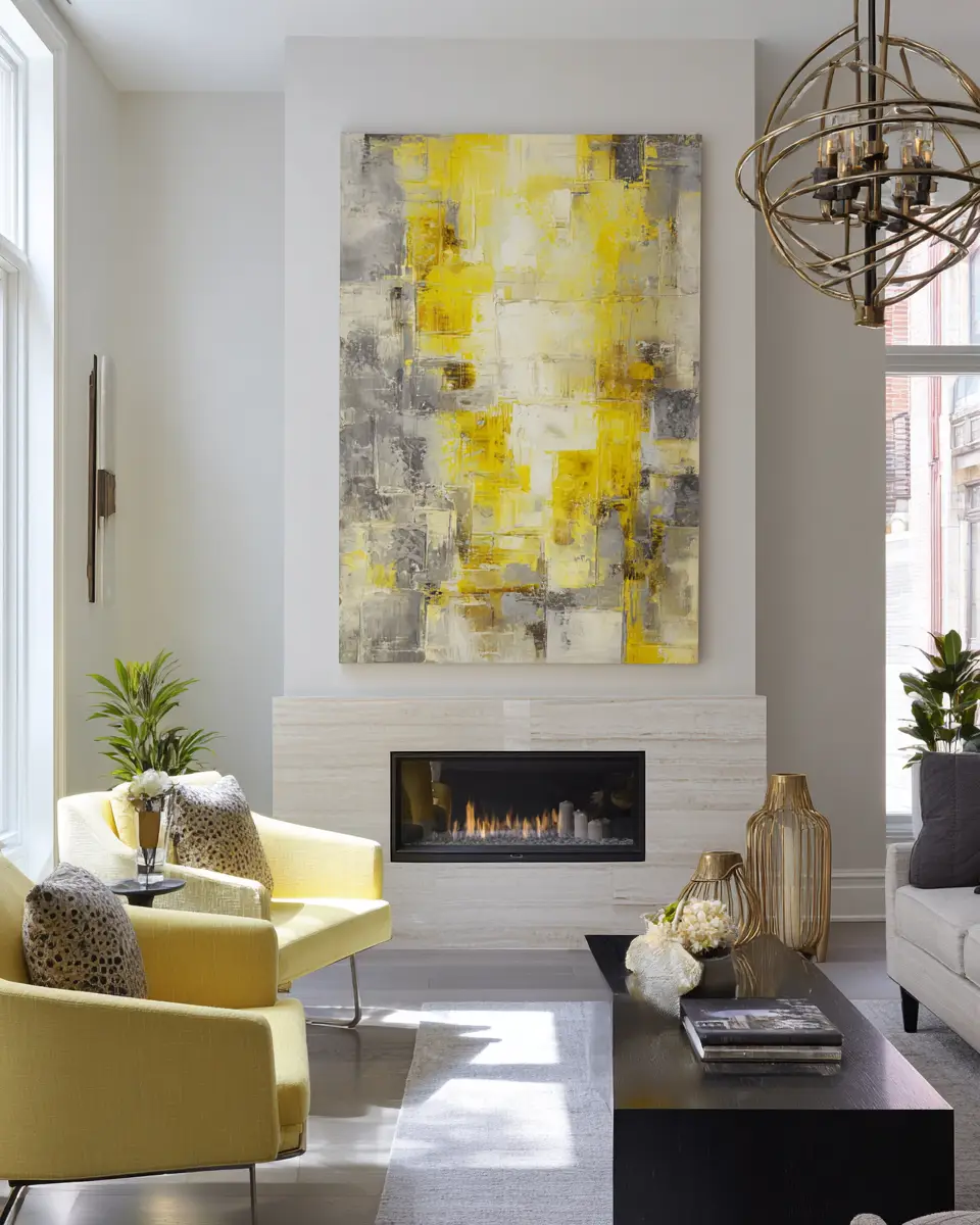 Soft Yellow Transitional Living Room Decor Ideas