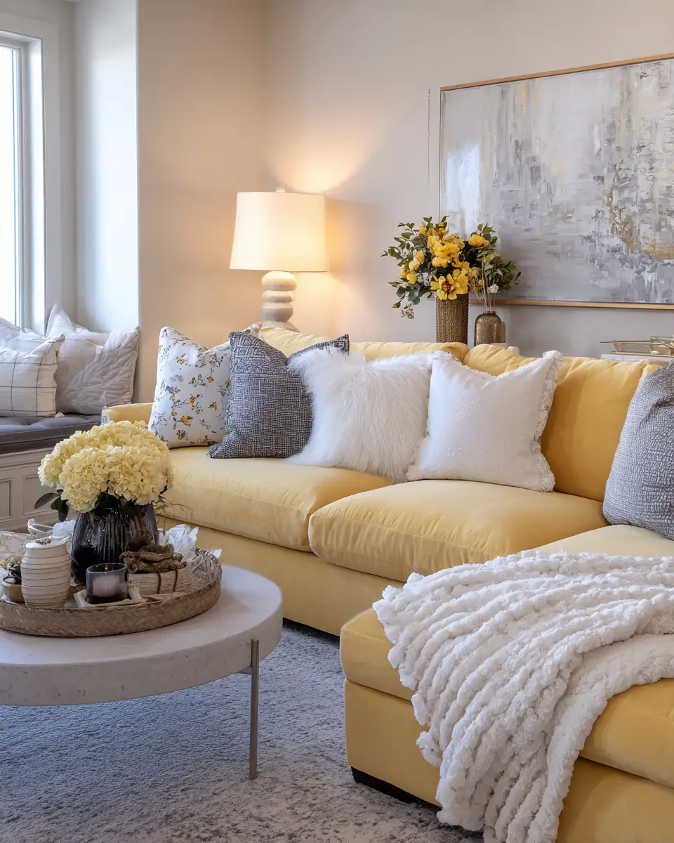 Soft Yellow Transitional Living Room Decor Ideas
