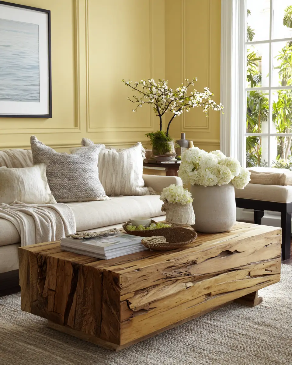Soft Yellow Transitional Living Room Decor Ideas