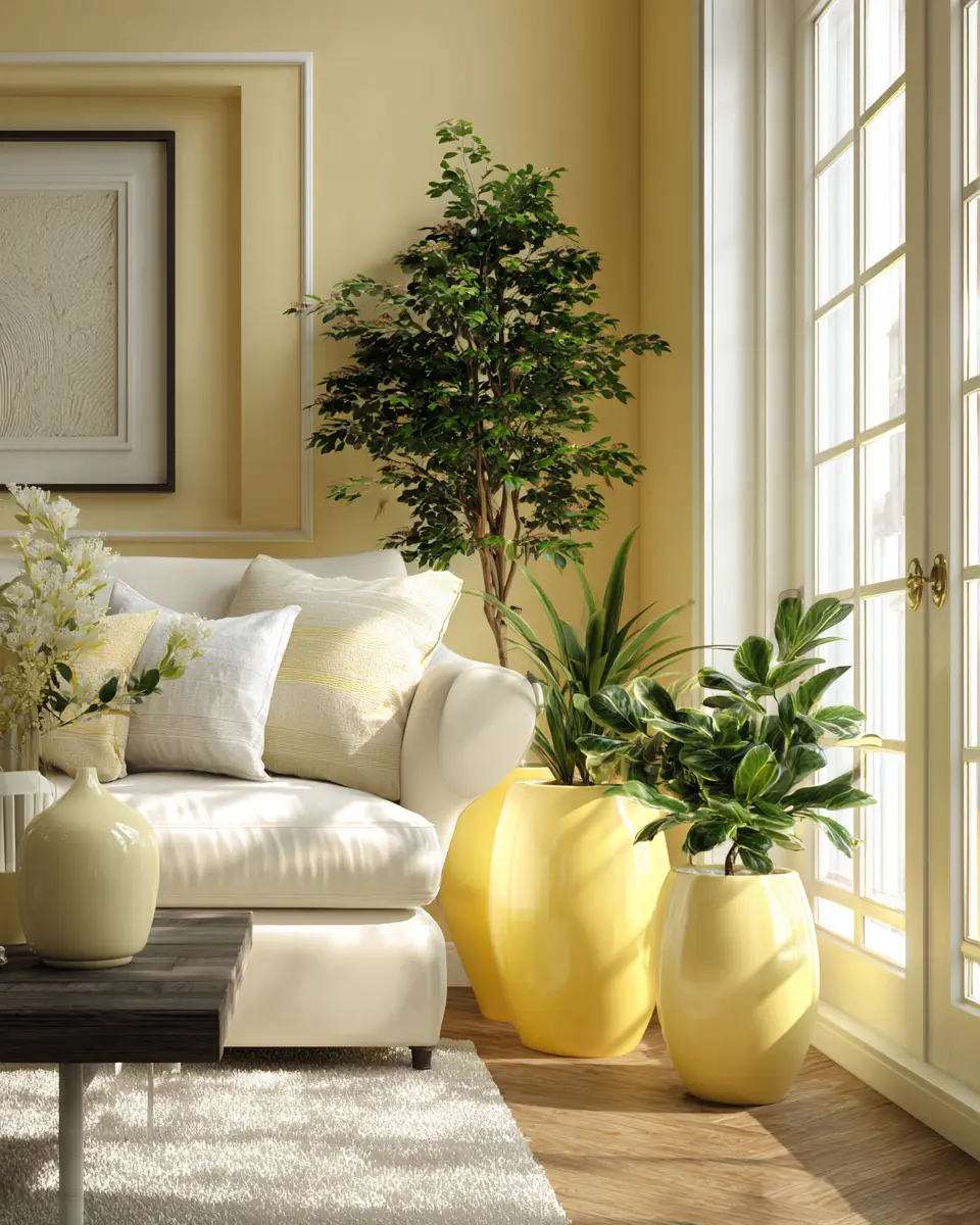 Soft Yellow Transitional Living Room Decor Ideas