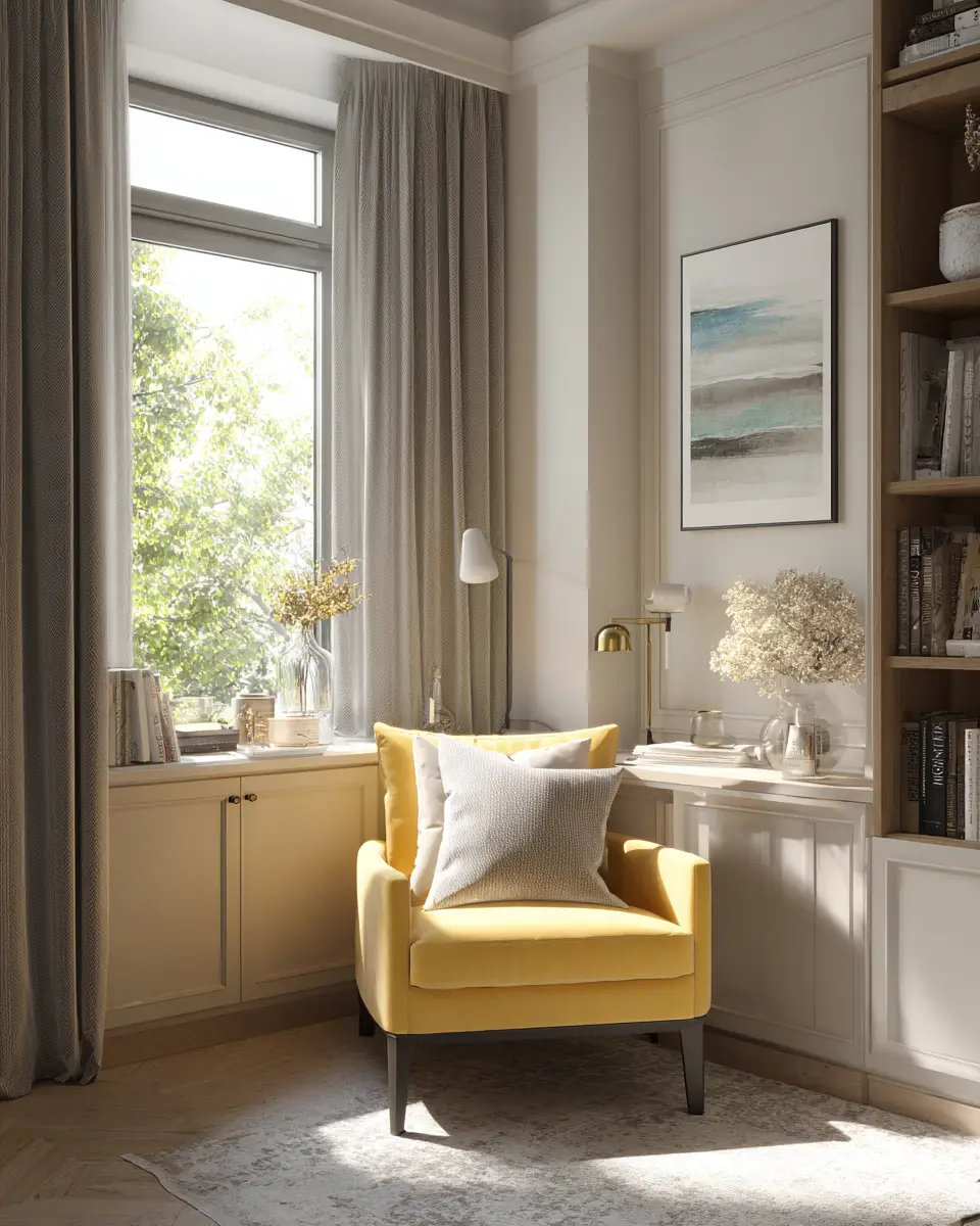 Soft Yellow Transitional Living Room Decor Ideas