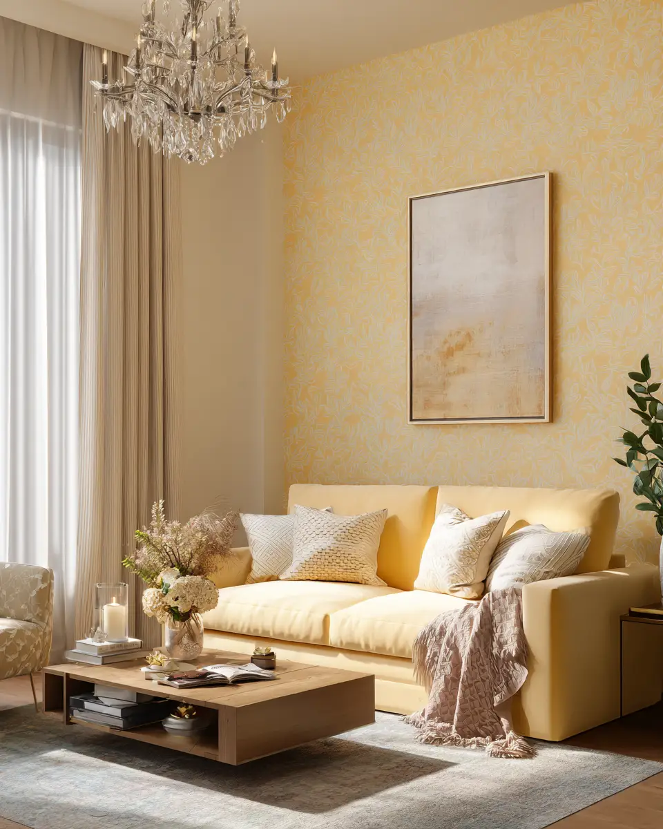 Soft Yellow Transitional Living Room Decor Ideas