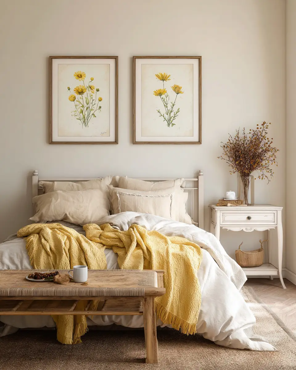 Soft Yellow Vintage Bedroom Decor Ideas