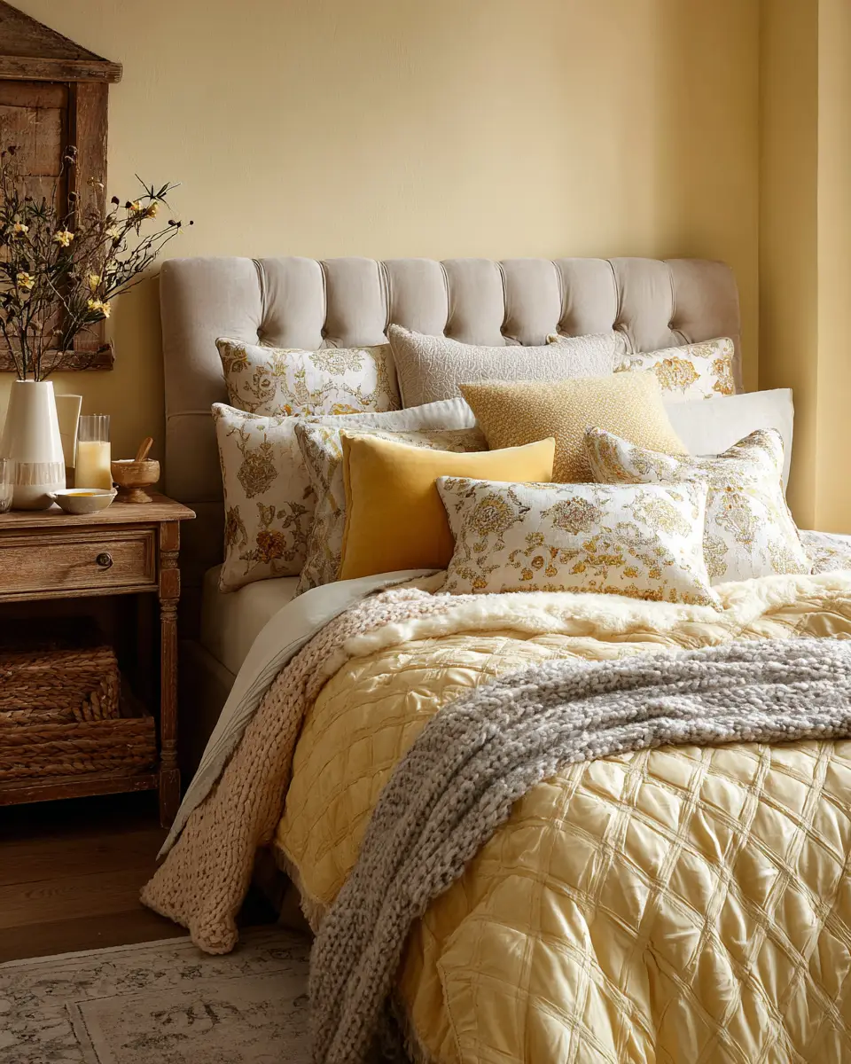 Soft Yellow Vintage Bedroom Decor Ideas