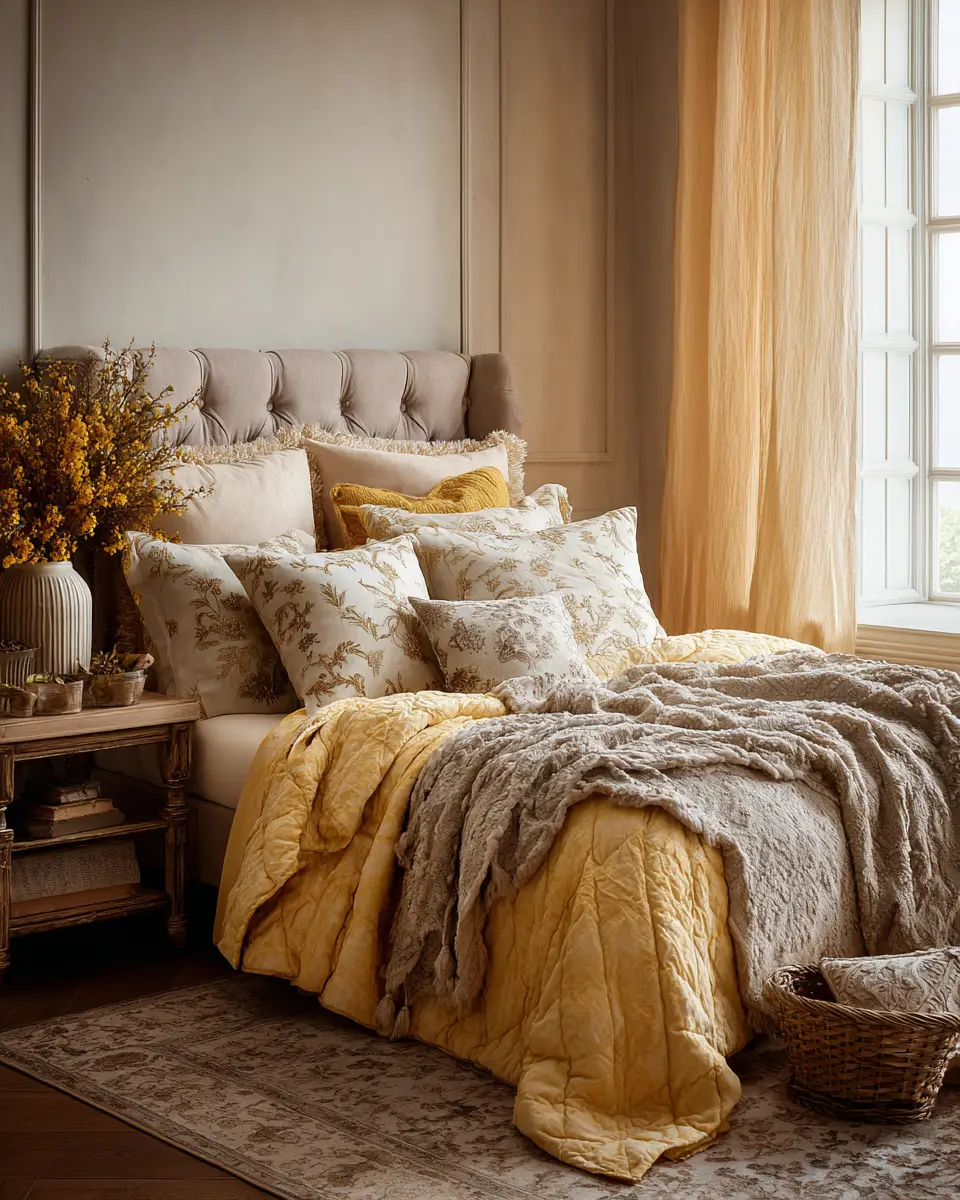 Soft Yellow Vintage Bedroom Decor Ideas