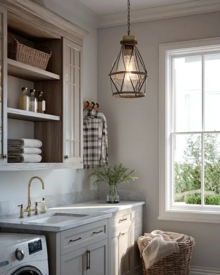 Taupe Farmhouse Laundry Room Decor Ideas - Featured