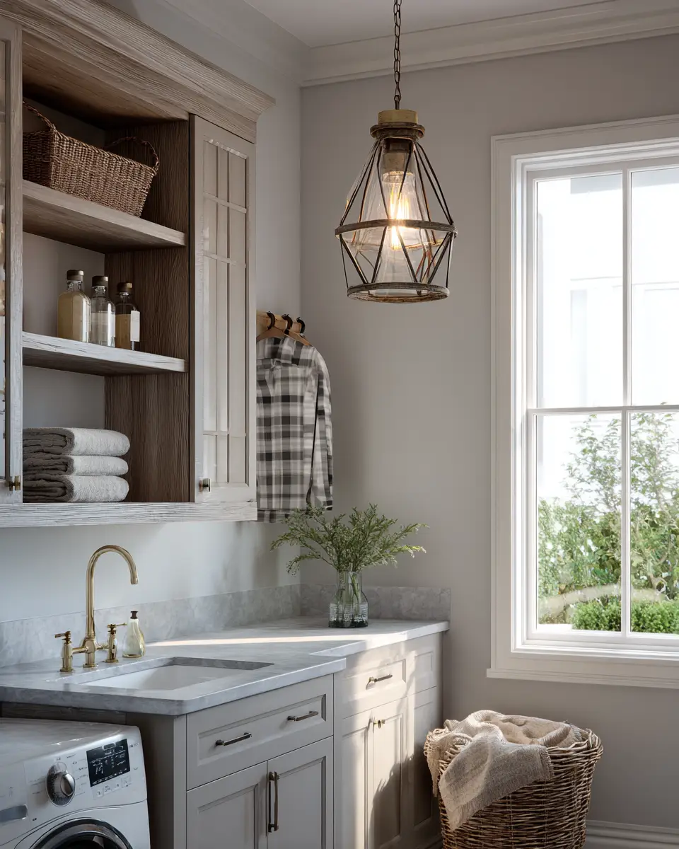 Taupe Farmhouse Laundry Room Decor Ideas - Featured
