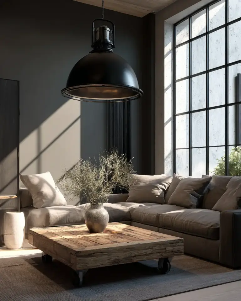 Taupe Industrial Living Room Decor Ideas - Featured