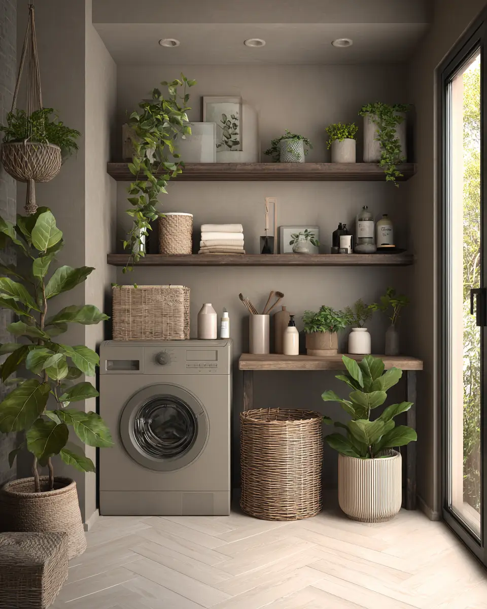 Taupe Japandi Laundry Room Decor Ideas