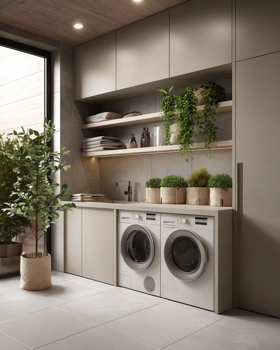 Taupe Japandi Laundry Room Decor Ideas