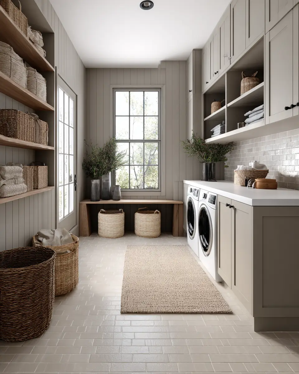 Taupe Japandi Laundry Room Decor Ideas